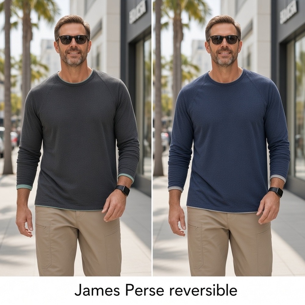 Standard James Perse Mens Raglan Long Sleeve Tee Set Grey Blue Size 3 L